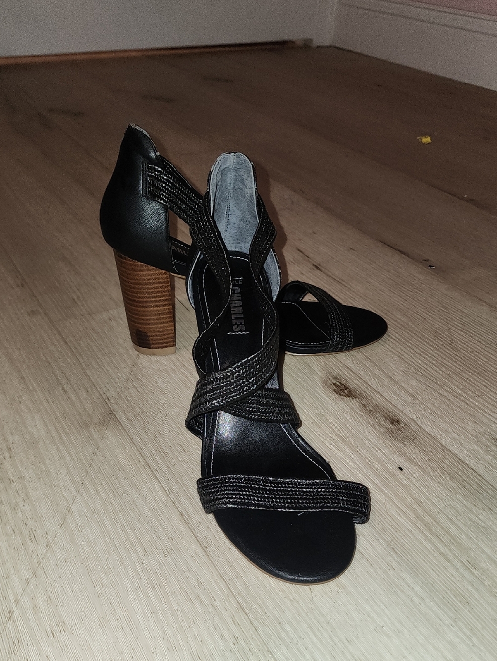 Black Strap Block Heel Sandals